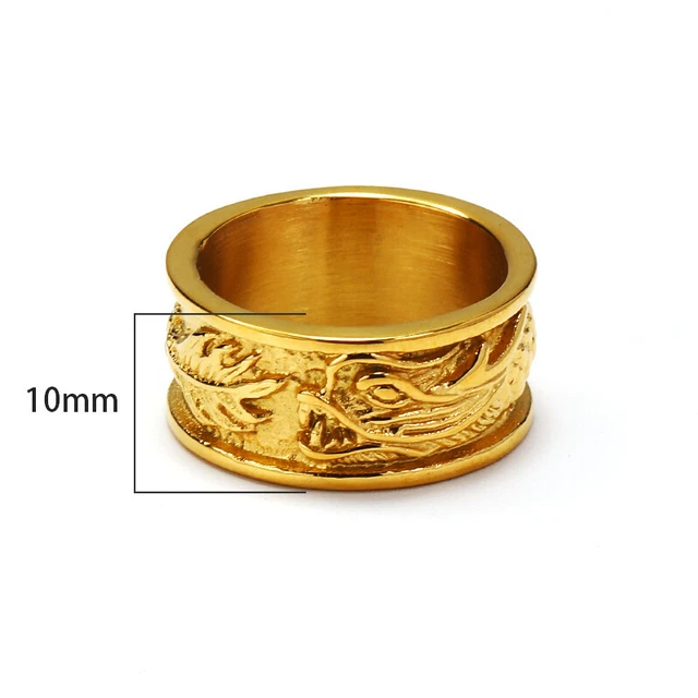 10MM Gold Plated Celtic Dragon Wedding Band Ring Stainless Steel Vintage Ring