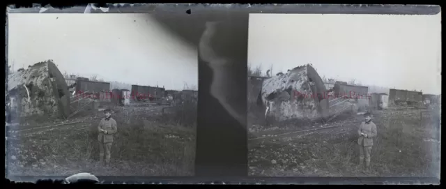 Frankreich Ruinen Von das Riesen- Krieg 14-18 Foto Negativ Platte Stereo Vintage