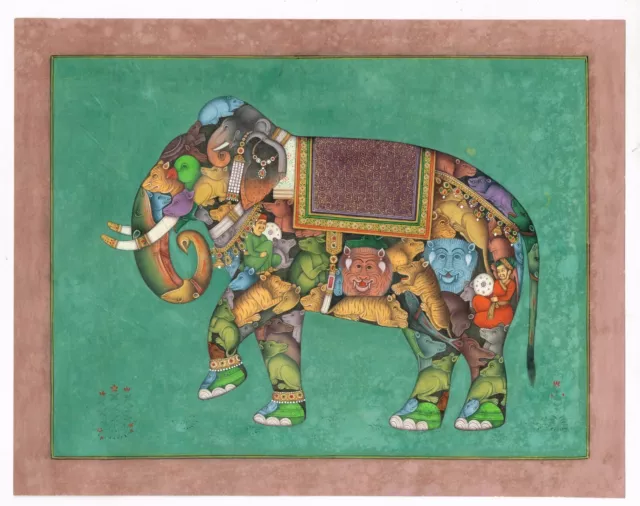 Mogol Pintura Miniatura De Composite Elefante De Animal Finest Arte sobre Papel