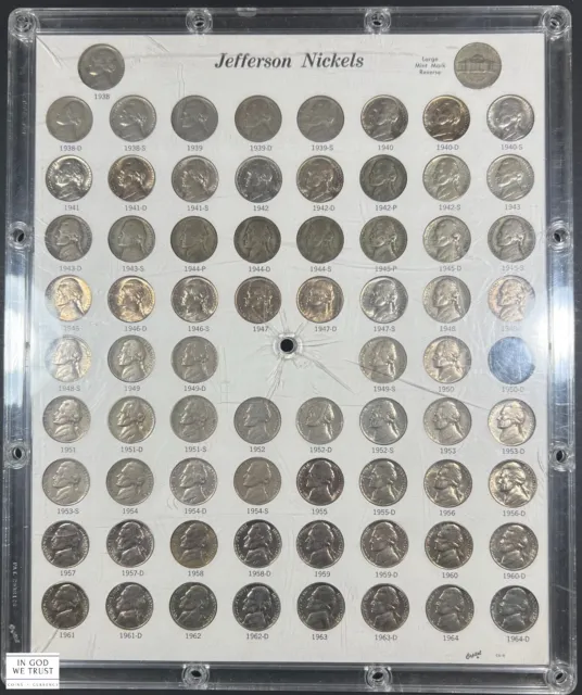 1938-1964 P-D-S Jefferson Nickel 5C Set in Capital Plastics Display