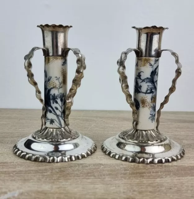 silver plate candlesticks Blue And White Hallmarked