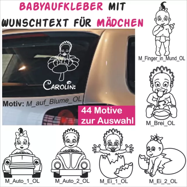 Babyaufkleber Auto Sticker Wunschname + Baby on Board Motive für Mädchen