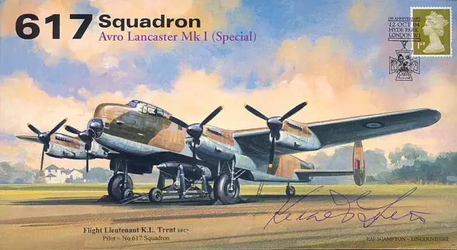 AV600 617 Dambuster Squadron WWII AVRO Lancaster RAF cover signed KEN TRENT DFC