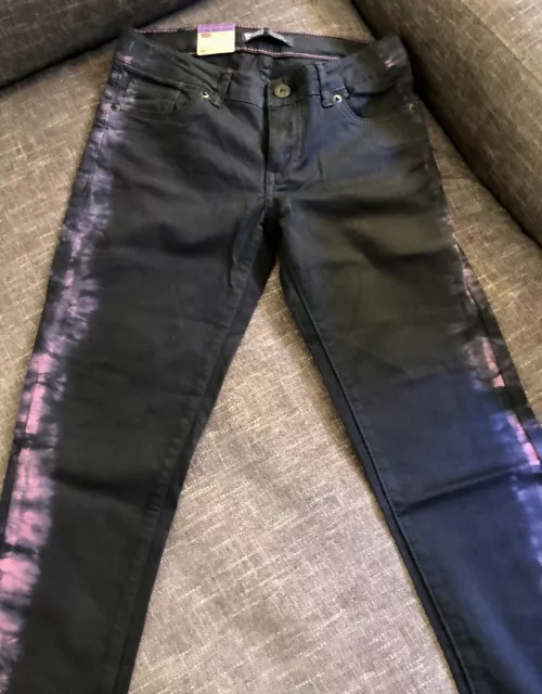 Girls Levis Super Skinny Knit Jeans Pants 12R Black W/Pink Tie Dye Accents NWT