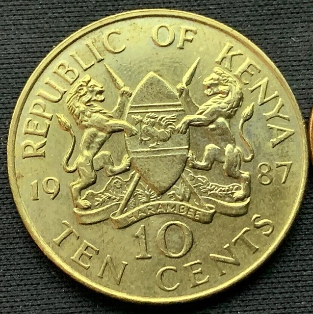 1987 Kenya 10 Cents Coin BU UNC   RARE CONDITION  #M222