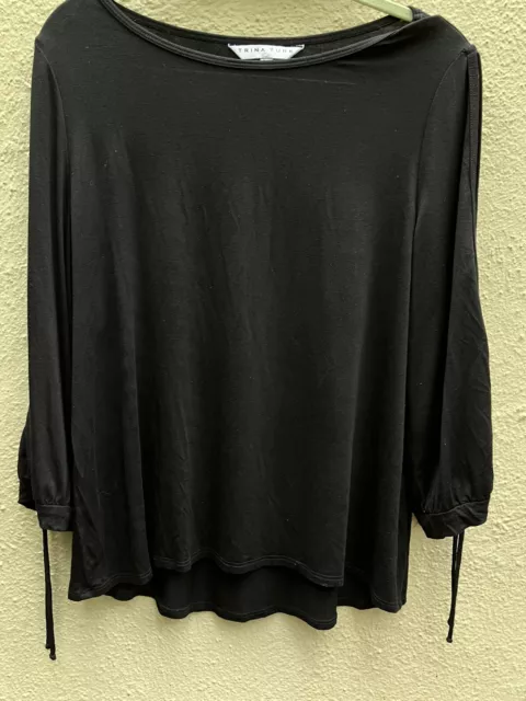 Trina Turk Top Blouse XL Black Cold Arm/Shoulder  Viscose