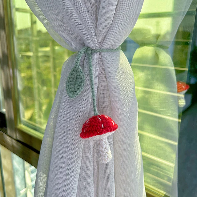 Crochet Knitted Mushroom Curtain Tie Backs Rope Strap Curtains Tieback Holdback