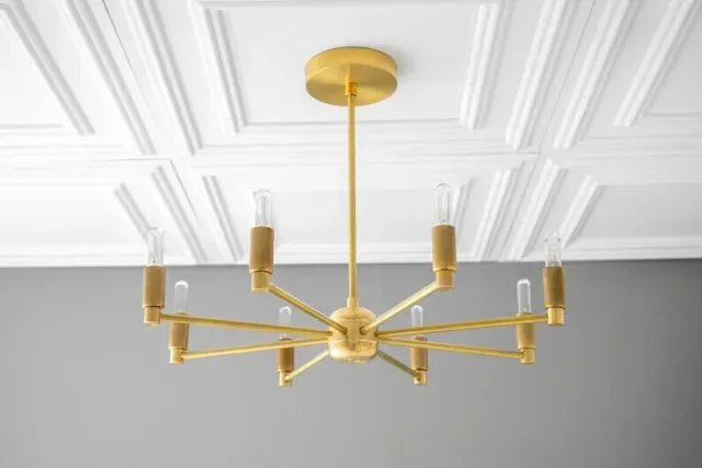 Mid Century Modern Brass 8 Lights Sputnik Chandelier Ceiling Light Fixture