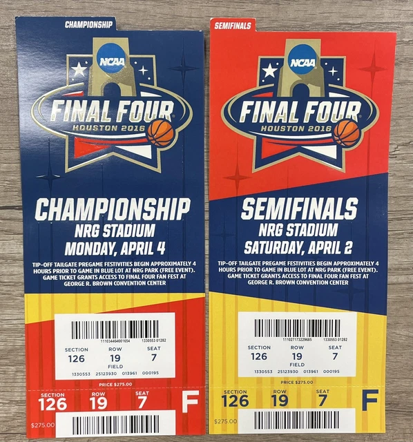 2016 Men’s NCAA Final Four Semi-Final and Championship Full Tickets HOUSTON