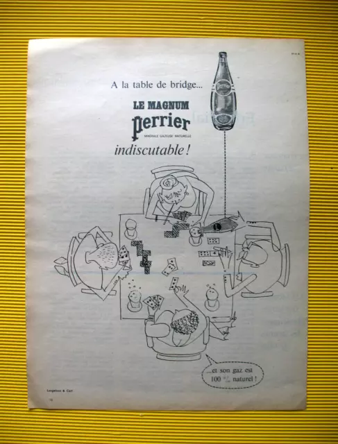 Publicite De Presse Perrier Eau Minerale Gazeuse A La Table De Bridge Ad 1962