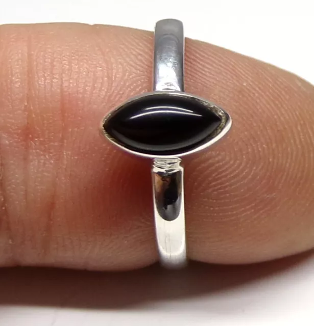 Handmade 925 Sterling Silver Marquise Black Onyx Stone 8 x 4mm Ring Size H to W