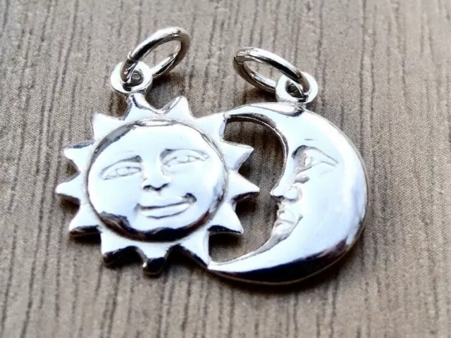 Himmlische Sonne Mond Sterling Silber .925 Anhänger Halskette Charm Unisex...