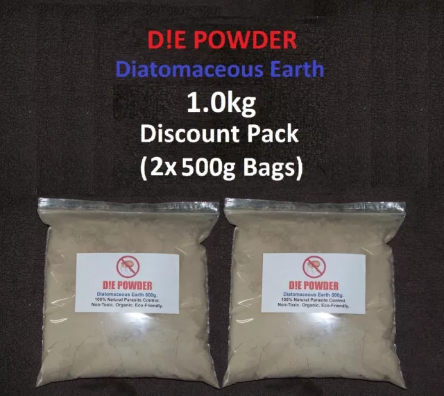 D!E POWDER DIATOMACEOUS EARTH 1.0kg DISC. PACK POULTRY WORMER/REDMITE/FLEA/LICE