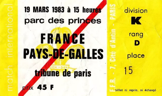 Parc des Princes 1983 RUGBY FRANCE - GALLES