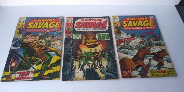 Marvel Comics Silver Age Captain Savage Comic Books. #14-16. 12 & 15 Cent Covers