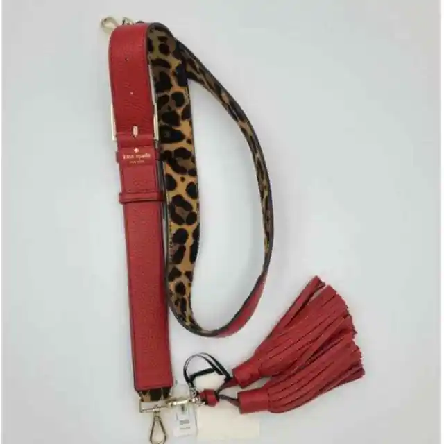 KATE SPADE NEW YORK Mix It Up Tassel Handbag Strap Red Leopard Print Leather