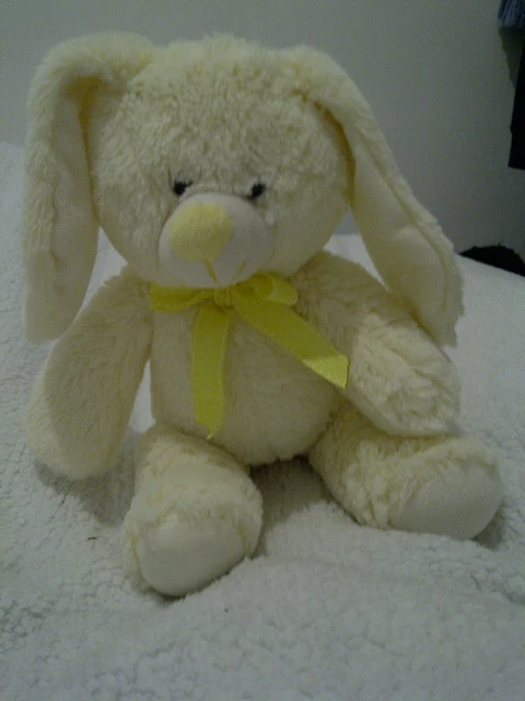 Yellow Cream Rabbit HOBBY CRAFT CREAM Rabbit With Yellow Bow Supersoft Toy 7.5