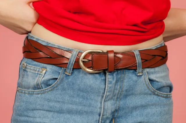 Cintura Chicos vintage in pelle marrone chiaro intrecciata cintura argento taglia s/m