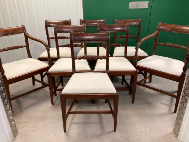 Set of 8 (6 + 2 carvers) early 19th century mahogany dining chairs
