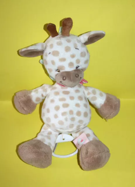 Nattou Doudou Girafe Musical Charlotte Beige Marron Blanc Bandana Rose