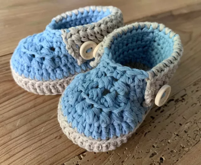 Zapato Bebé 0/3 Meses Crochet Patucos Artesanal Recién Nacido Azul Nuevo