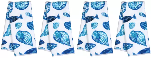 Seashell Kitchen Towels Set of 4 Dish Hand Drying Soft Bathroom FREE SHIPPING