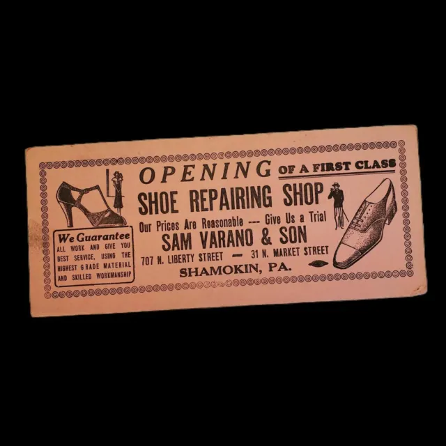 Shoe Repairing Shop Company Advertising Blotter Card Ephemera