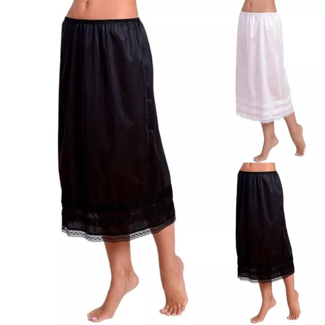 Women Half Slip Anti Static Long Skirt Underskirt Petticoat Extender Soild-Color
