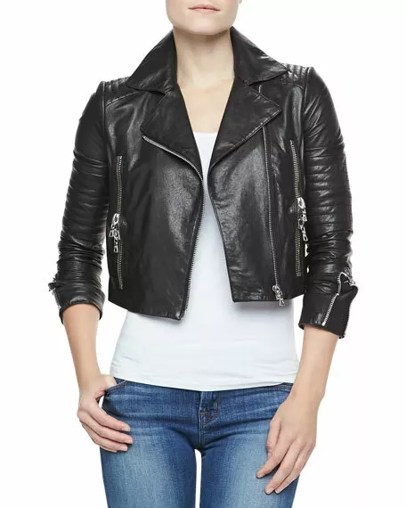 J Brand Aiah Black Cropped Leather Moto Jacket M