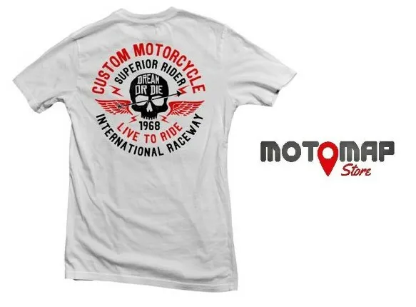 T-shirt Maglietta gasoline cafe racer bikers moto custom live to ride bianco