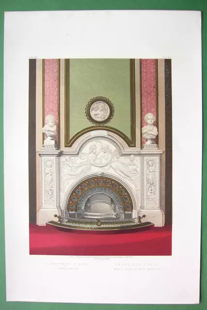 CHIMNEY Made of Carved Marble English Work - 1862 VICTORIAN Color Print