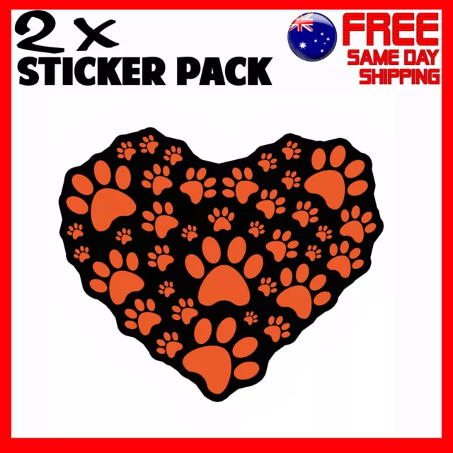 2 x Stickers Paw Print Love Heart Dogs Dog Pet Animal Car Bumper Funny Sticker