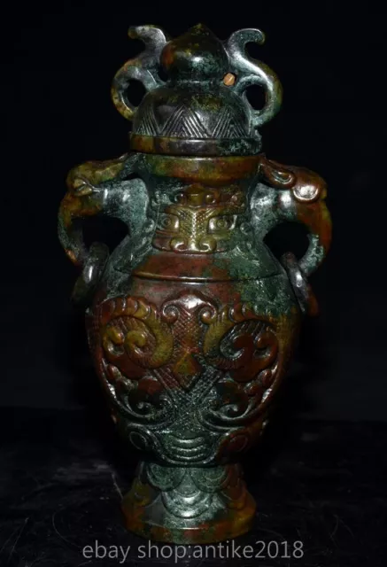 5.6” Old Chinese Han Dynasty Jade Carving Palace Elephant Ear Wine Bottle