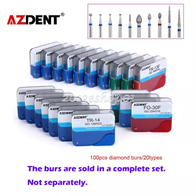 AZDENT 100pcs Dental Diamond FG Burs for High Speed Handpiece Medium FG 1.6mm