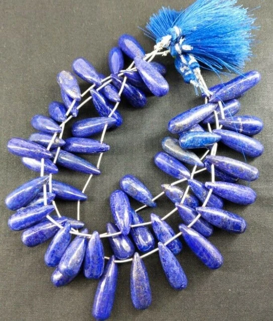 8 "Natural Blue Lapis Copper Smooth Drop Gemstone Beads Jewelry Making...