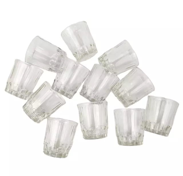 Anchor Hocking Vtg 2" Shot Glasses Lot of 12 Clear Ribbed Fluted Heavy Bottom