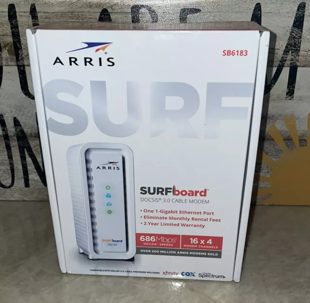ARRIS SURFboard SB6183 16x4 Docsis 3.0 Cable Internet White Modem Gaming Speed