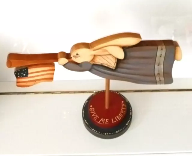 Folk Art Hand Carved Wooden Patriotic Rabbit Give Me Liberty Unsigned