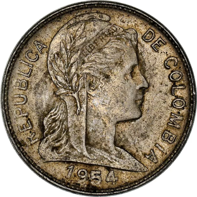 [#898124] Coin, Colombia, Centavo, 1954, EF, Nickel Clad Steel, KM:275, a