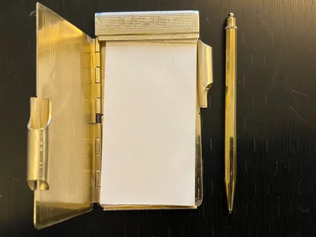 Vintage Art Deco Note Pad Holder  & Pen 3.5" X 2.0" ( 9cm x 5 cm )  Very Good