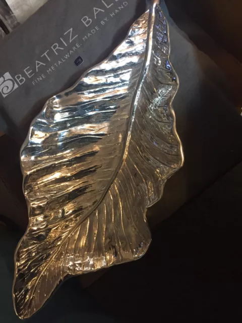 Beatriz Ball Handmade Silver-tone Autumn Leaf Dish Unused W/Bag 17.75” X 8.5” 2