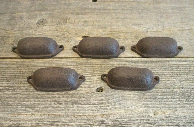 5 Cast Iron Brown 3" Ornate Pulls Drawer Cabinet Bin Handles Rustic Vintage