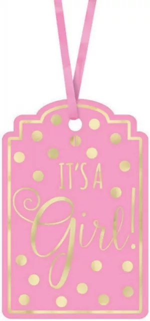 25 IT'S ITS A GIRL swing card gift tag foil new baby favour pink reveal shower