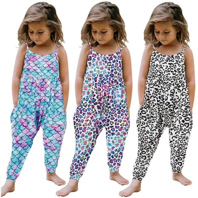 Toddler Kids Baby Girls Summer Strap Leopard Romper Jumpsuit Playsuit Outfits UK