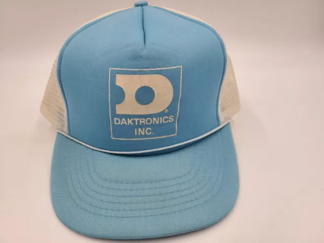 Vintage Daktronics Inc Mesh Trucker Snapback Hat Cap Electronics 80s Blue White
