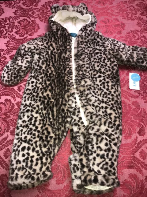 NWT carters TWINS set 6-9 M leopard 3D Ears FUR snowsuit pram coat jacket puffer 2