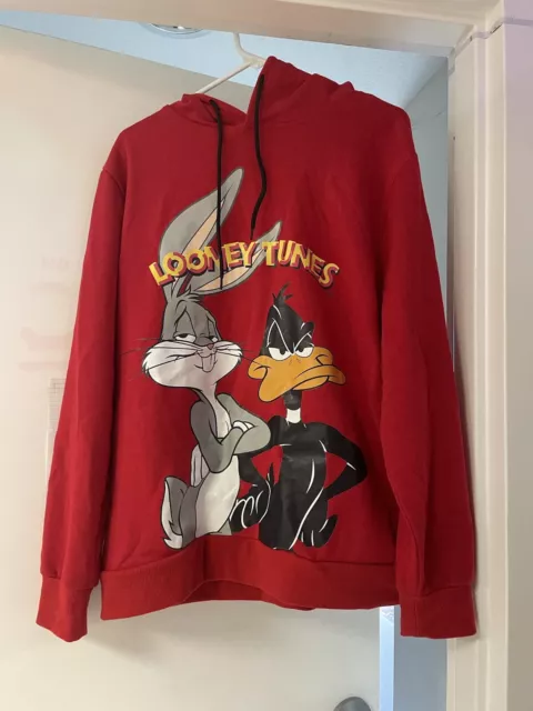 Looney Tunes Sweater Adult Red Bugs Bunny Hoodie Pullover- XL