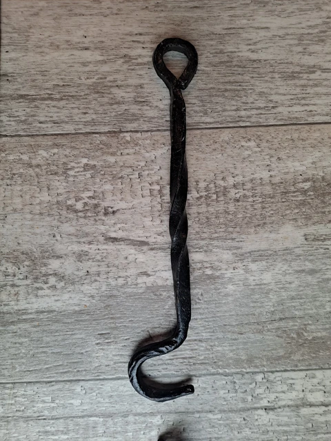 Antique Barn Door Gate Latch Lock Hand Forged Twisted Wrought Iron 11" Hook  Eye 7