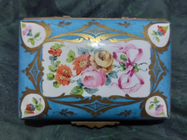 Antique 19th Century French Floral Porcelain Box: Elegant Trinket Box 'Sevres'