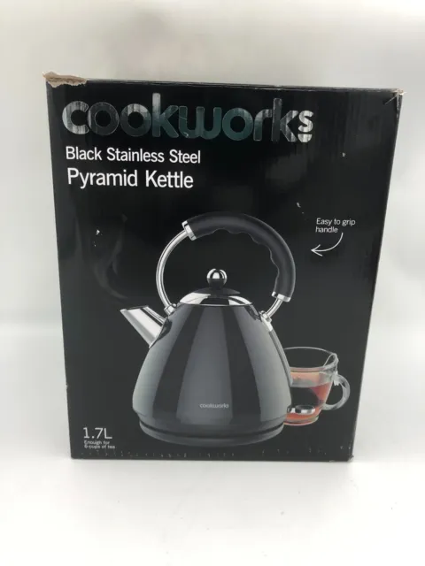 Cookworks 1.7L Pyramid 3000W Kettle WK8213NAH Stainless Steel  - Black USED